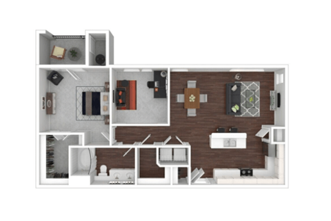 Floor plan for 1 bed, 1 bath, 1039 sqft